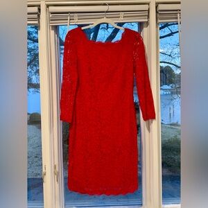 Cache Vibrant Red Lace Midi Dress